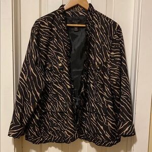 Women's Silk Jacket Blazer Ruffled Animal Print Luxury Office Business Casual